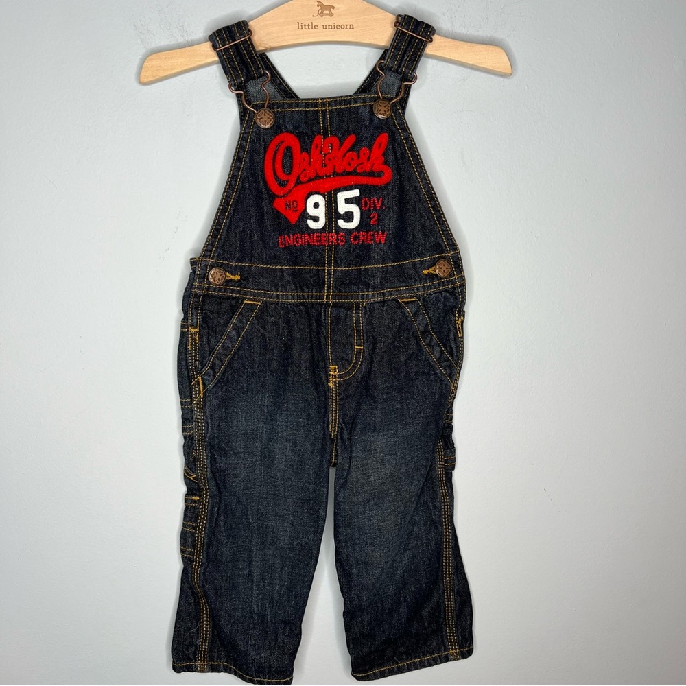 OshKosh Engineers Crew Toddler Boys Blue Denim Overalls Snap Closure